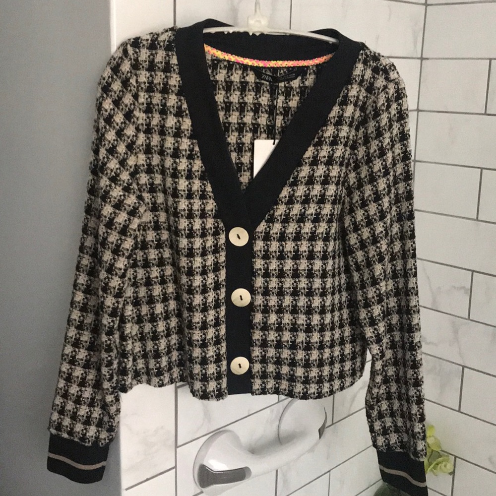 ZARA New Cropped houndstooth sweater